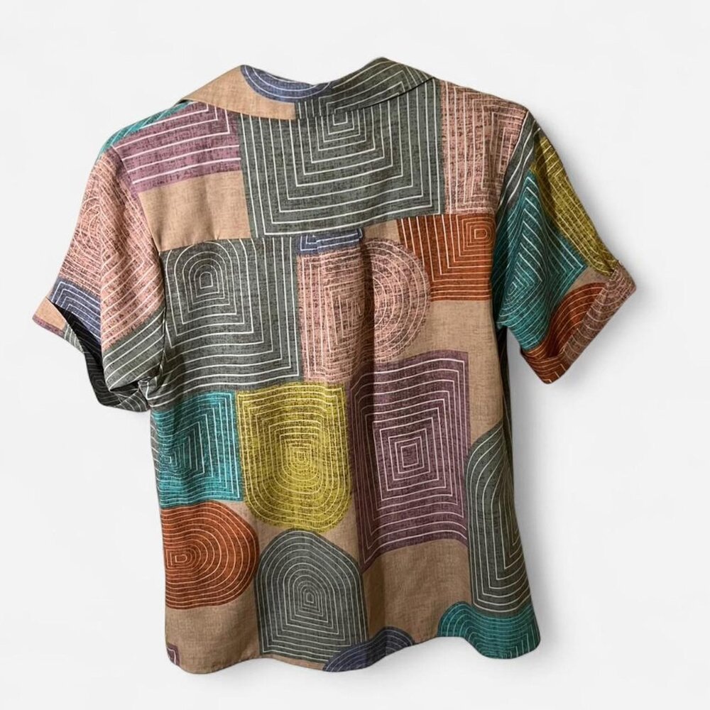 (Medium) Colorful Retro Buttoned Short Sleeve Shirt - Picture 5 of 5